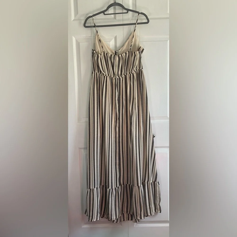 Black & Ivory striped lightweight long dress with adjustable spaghetti straps. - Picture 2 of 5